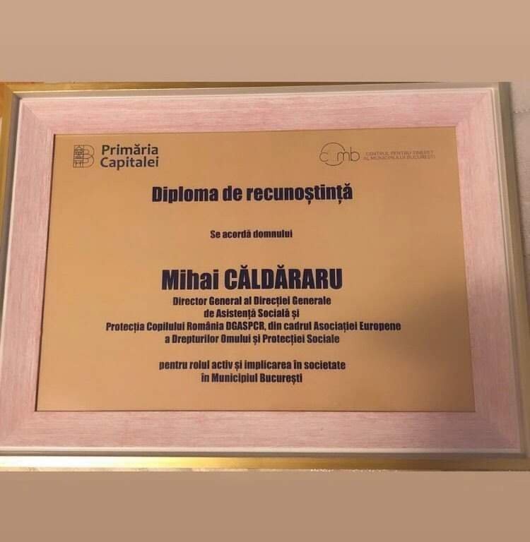 Mihai Căldăraru a primit din partea Primăriei București o diplomă de recunoștință