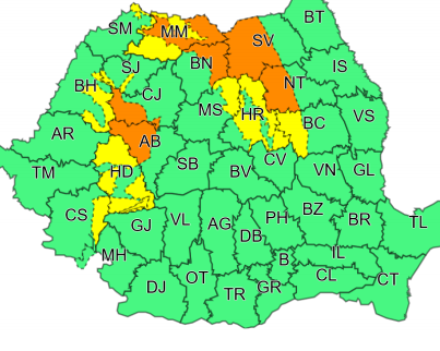 Alertă meteo. ANM a emis coduri galbene şi portocalii de ninsori şi viscol