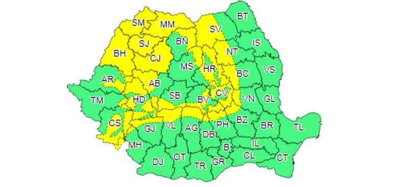 Cod galben de viscol în zona montană a judeţului