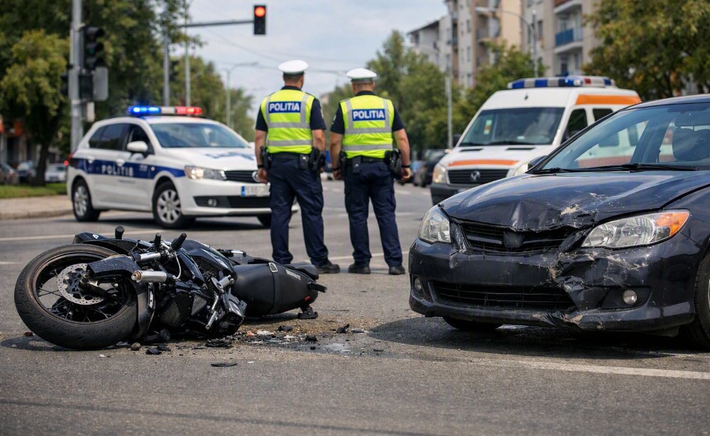 Motociclu condus de un minor, impact în intersecție: doi tineri au fost răniți