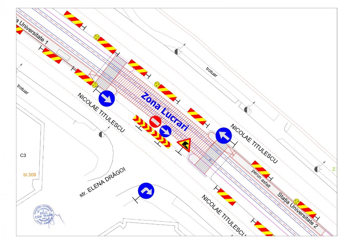 Restricții de circulație în zona de traversare a liniilor de tramvai la intersecția dintre B-dul Titulescu și Str. Elena Drăgoi